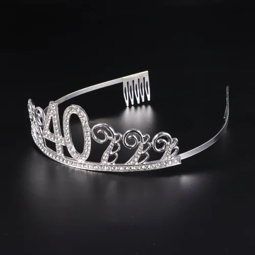 Vista 9 de Frcolor Tiara de cumpleaños, diamantes de imitación 40 cumpleaños coronas feliz 40 cumpleaños