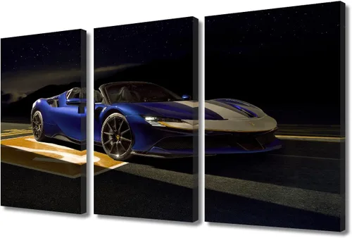 Vista 67 de Arte de pared de auto deportivo rojo para sala de estar, arte de pared de lienzo de súper auto genial, imágenes pósters, 3 piezas, arte moderno