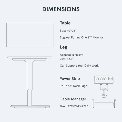 Vista 7 de FLEXISPOT EN2 Escritorio de pie de una pieza completa con regleta de alimentación de abrazadera, escritorio eléctrico de altura ajustable de 40 x 24