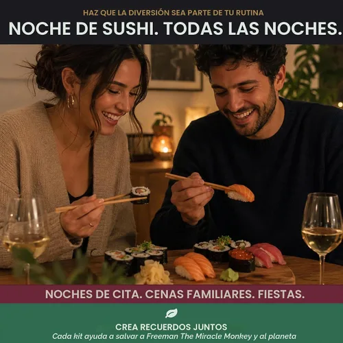 Vista 11 de Albino monkey Kit para hacer sushi con bazuca, tapete de bambú y curso