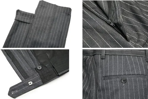 Vista 7 de MAGE MALE Traje de 3 piezas a rayas para hombre, ajuste delgado, elegante, de un solo botonadura, negocios, boda, fiesta, blazer y pantalones