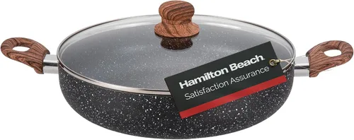 Vista 8 de Hamilton Beach Revestimiento de mármol antiadherente de 3 cuartos de galón con calefacción uniforme, olla de horno holandés redonda con tapa