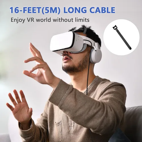 Vista 2 de Cable de enlace de 16 pies compatible con OculusMeta Quest 21 accesorios de realidad virtual transferencia de datos de alta velocidad y cable
