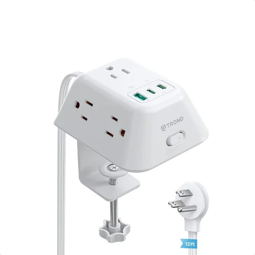 Vista 14 de Abrazadera de escritorio para tira de alimentación, protector de sobretensiones con 5 tomas de CA y 3 puertos USB, estación de carga de montaje