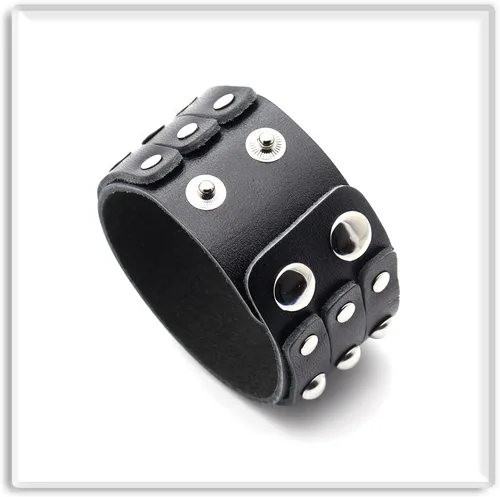 Vista 3 de Xusamss Pulsera de cuero ancho con remache de tres filas punk rock