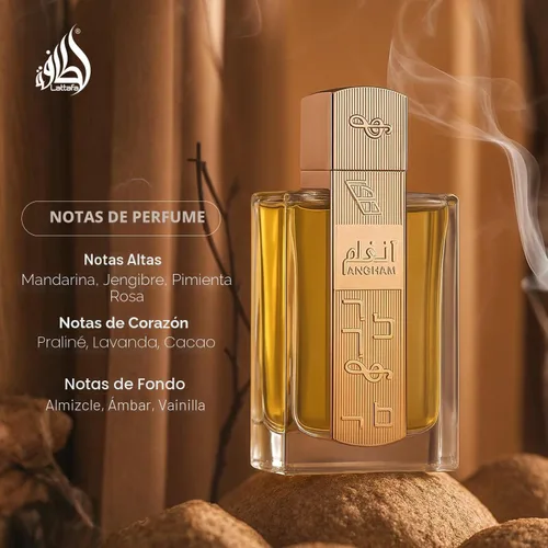 Vista 5 de Lattafa Angham - Perfume de cítricos, lavanda, almizcle, ámbar y vainilla - Eau de Parfum de larga duración para unisex, 3.40 onzas / 100 ml