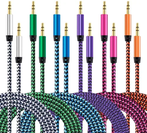 Vista 9 de AILKIN Cable AUX para automóvil, paquete de 2 cables de audio auxiliar de 0.138 in, acordes auxiliares estéreo trenzados compatibles
