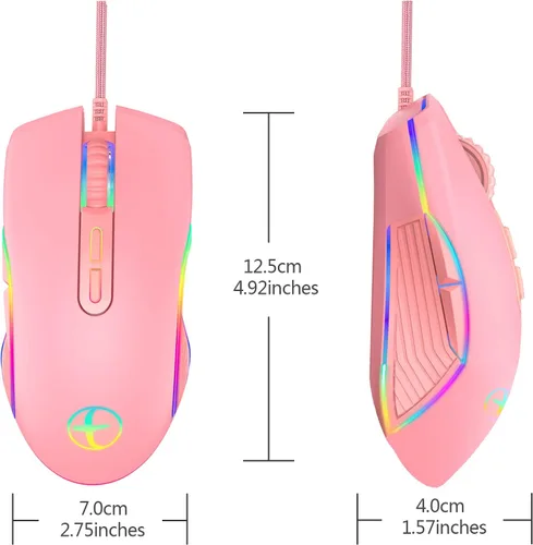 Vista 3 de IULONEE Mouse tipo C, mouse USB C con cable para juegos, ergonómico 4 RGB retroiluminación 3200 DPI compatible