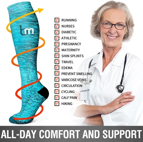 Vista 6 de Bluemaple Paquete de 6 calcetines de compresión de cobre para mujeres y hombres, el mejor apoyo para médicos, correr, enfermería, atletismo