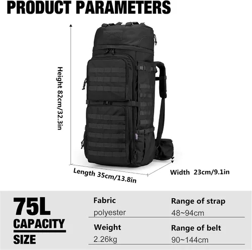 Vista 2 de Mardingtop - Mochila de 75L Molle para senderismo con estructura interna, con cubierta para la lluvia, para campamentos, viajes de mochilero, viajes