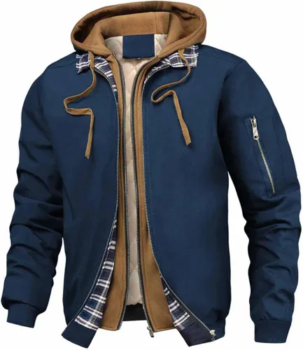Vista 10 de Chaqueta bomber para hombre, casual, otoño, invierno, primavera, cremallera, ligera, acolchada, cortavientos, abrigos, abrigos, con capucha