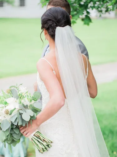 Vista 7 de CASDRE Velo de novia de 1 nivel en la cintura, longitud de los dedos, velos de tul para novia, borde cortado con peine para novias (40 pulgadas)