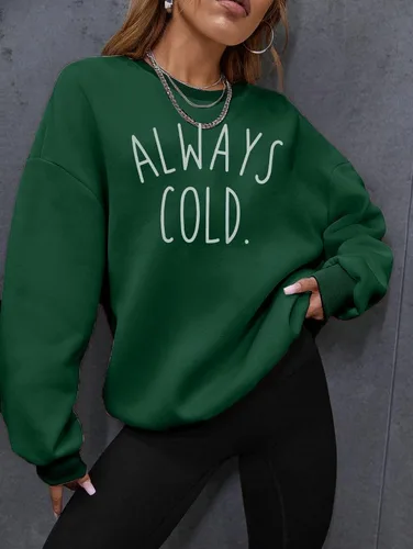 Vista 3 de JINTING Always Cold - Sudadera de gran tamaño para mujer, con cuello redondo, ligera, de manga larga