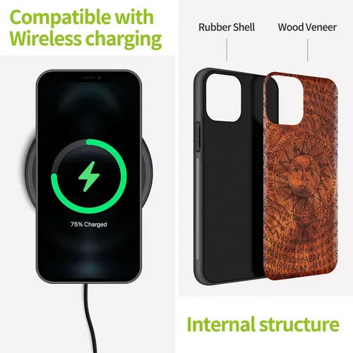 Vista 5 de Carveit Funda de madera para iPhone 11 Pro Max [madera natural y TPU suave negro] a prueba de golpes, funda protectora de madera compatible con 11