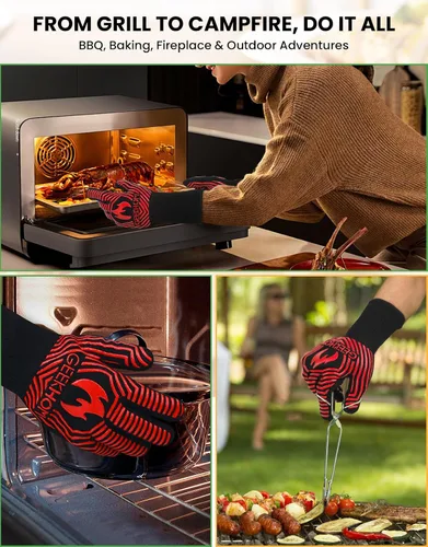 Vista 7 de GEEKHOM Guantes de horno ignífugos resistentes al calor: Certificado EN407 para 1472 °F, guantes de silicona flexibles de 13 pulgadas para hornear
