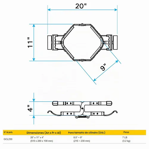Vista 2 de Strong Hand Tools, Agarrador de gas, Levantador de cilindros de gas, (para cilindros de 8.5 "- 9"), GCL230