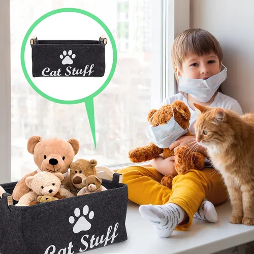 Vista 2 de Contenedor de almacenamiento de juguetes para gatos, plegable, de tela, organizador de accesorios para mascotas, cesta de fieltro, organizador