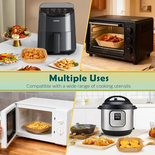 Vista 6 de BYKITCHEN Forros pequeños para freidora de aire de 1 a 3 cuartos de galón, juego de 200, mini papel pergamino para freidora de aire de 5.5 pulgadas