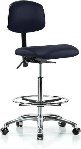 Vista 39 de Perch - Silla de laboratorio con ruedas cromadas con soporte de respaldo ajustable, altura del escritorio de 17 a 22 pulgadas, tela negra