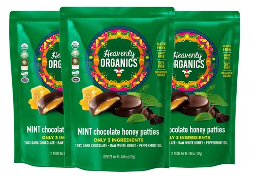 Vista 9 de Heavenly Organics Empanadas de miel de chocolate y almendras, hechas con cacao 100% orgánico y miel blanca cruda 100% orgánica; sin OMG, comercio