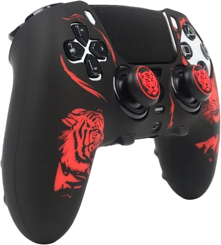 Vista 3 de RALAN Tiger - Fundas de silicona para controlador con 2 agarres para el pulgar, compatibles con PS5 Dualsense Edge Controller Play Station 5 Tigre