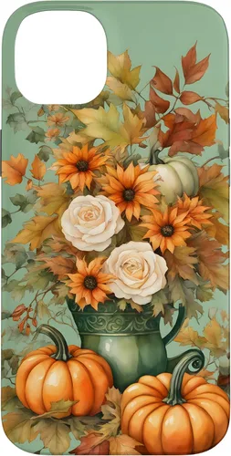 Vista 15 de Vintage Autumn Flower Fall Pumpkin Teal Case for iPhone 17