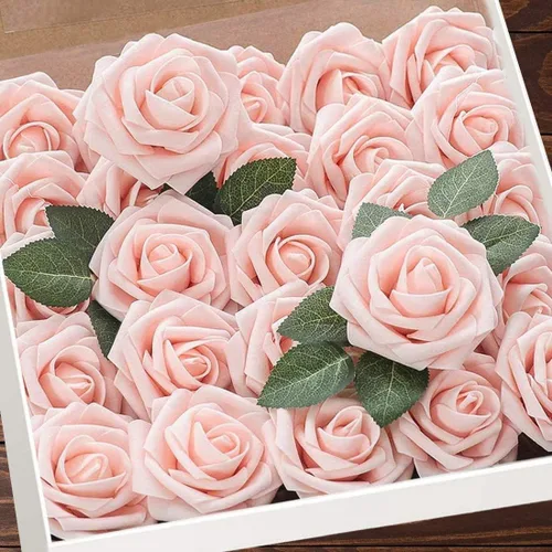 Vista 27 de Higfra Flores artificiales, 25 unidades, rosas falsas de espuma negra de aspecto real con tallos para ramos de boda, centros de mesa de despedida