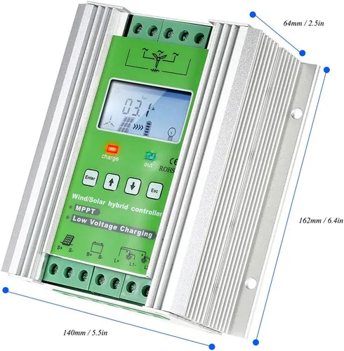Vista 2 de Controlador de carga híbrido solar eólico de 1000 W, controlador de carga solar de turbina de viento MPPT fuera de la red, controlador híbrido