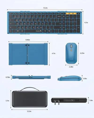 Vista 9 de ProtoArc XKM01 - Combo de ratón y teclado plegable de tamaño completo para Azul