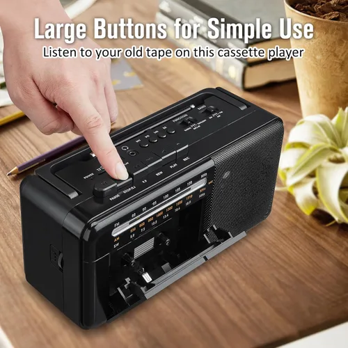 Vista 3 de Gelielim Reproductor de cinta de casete Bluetooth Boombox, reproductor de cassette radio estéreo AM/FM/SW, reproductor de cinta/grabadora