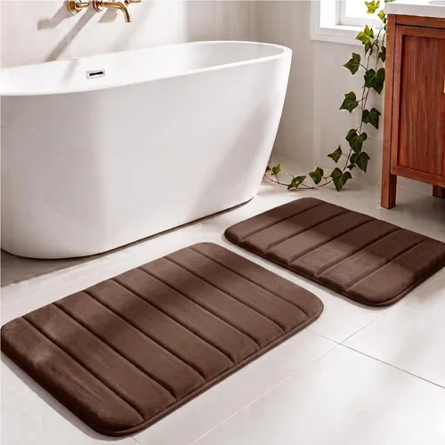 Vista 11 de Juego de 2 alfombras de baño de espuma viscoelástica, súper suaves, absorbentes, de secado rápido, alfombras de baño de espuma viscoelástica Rojo