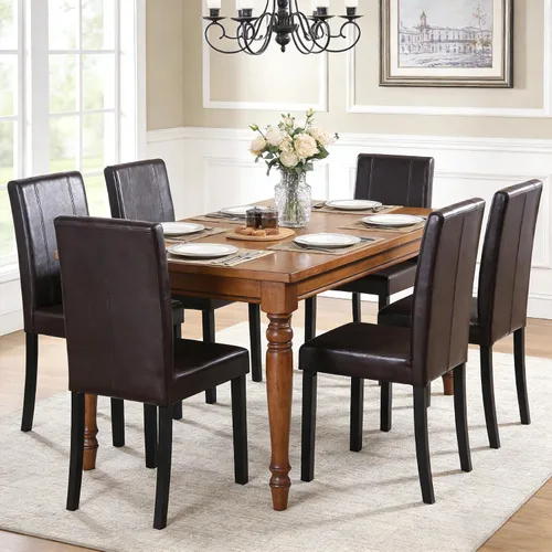 Vista 8 de SUPER DEAL Silla de comedor Parson acolchada de cuero sintético de madera, impermeable y resistente al aceite, sillas elásticas para cocina