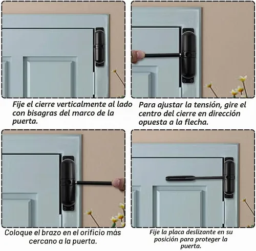 Vista 3 de Cierrapuertas automático de seguridad con muelle de seguridad, fácil de instalar para convertir puertas con bisagras en cierre automático
