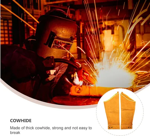 Vista 9 de HOMSFOU Heat Resistant Cowhide Leather Arm Sleeves Welding Protective Oversleeves for Work Safety 1 Pair