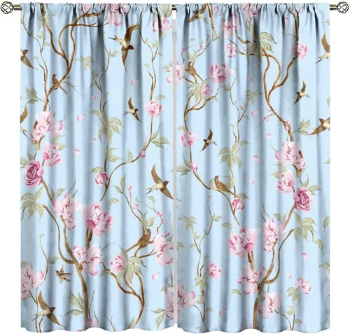 Vista 11 de Cortinas opacas de flores de colibrí, para dormitorio y sala de estar, diseño estético rústico y moderno, juego de 2 paneles, 42 x 45 pulgadas
