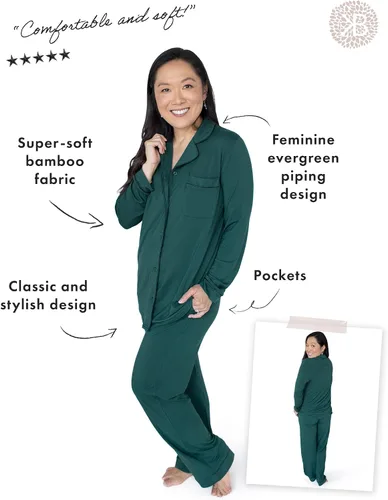 Vista 2 de Kindred Bravely Clea Bamboo Classic - Conjunto de pijama de manga larga para maternidad y lactancia