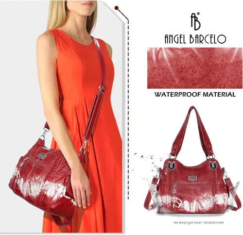 Vista 254 de Angel Barcelo - Bolsa de hombro amplia para mujer, diseño Hobo, cuero lavado