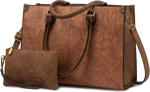 Vista 16 de LOVEVOOK - Bolsa de mano para laptop para mujer, bolsa de trabajo profesional de 15.6 pulgadas con embrague a juego, bolsa de cuero vintage