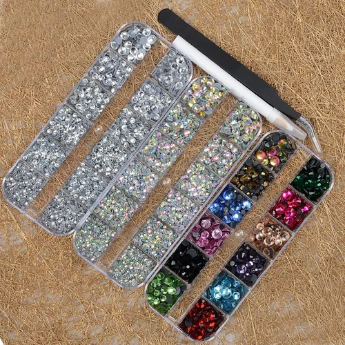 Vista 4 de Massive Beads Más de 9500 diamantes de imitación termoadhesivos redondos de vidrio con parte trasera plana para hacer tú mismo con 1 pinza y 1 12