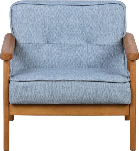 Vista 4 de BabyLand Sillón para niños, sofá individual para niños con estructura de madera maciza y tela de lino para regalo de niños (azul claro)