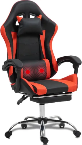 Vista 6 de Silla ergonómica para juegos con madera de masaje, silla de videojuegos gris con reposapiés para adultos y niños, reposacabezas ajustable y soporte