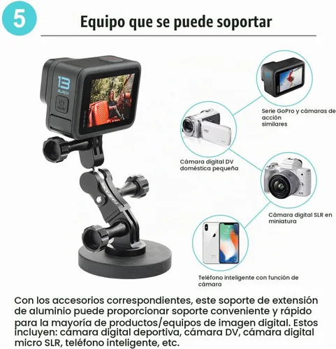 Vista 6 de Soporte de manillar GoPro de bola de aluminio, rotación de 360 grados y bloqueo en cualquier dirección, resistente a los golpes, compatible
