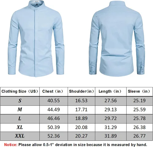 Vista 5 de VANCOOG Camisas de vestir de manga larga con cuello de banda para hombre (cuello mandarina)