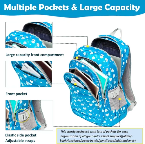 Vista 3 de BLUEFAIRY - Mochilas para niños y niñas, escuela primaria, jardín de niños