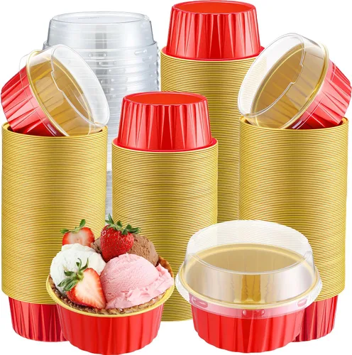 Vista 22 de Gejoy - 400 tazas para hornear de papel de aluminio con tapas, 5 onzas, clásico, negro