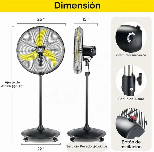 Vista 2 de FUGOO Ventilador de pedestal al aire libre para patios BLDC Motor Potente