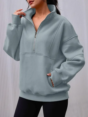 Vista 4 de AUTOMET Women's Half Zip Oversized Sweatshirts Fleece Long Sleeve Hoodies Casual Sweaters with Pockerts
