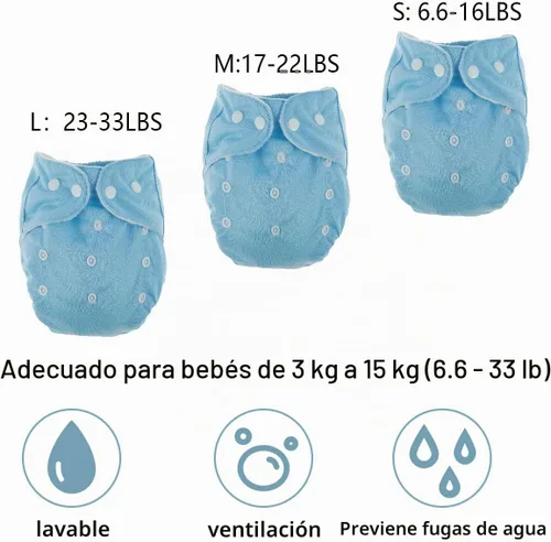 Vista 5 de 7 pañales de tela para bebé, pañales de bolsillo reutilizables, lavables, ajustables, súper absorbentes, pañales cómodos multicolor, pañales