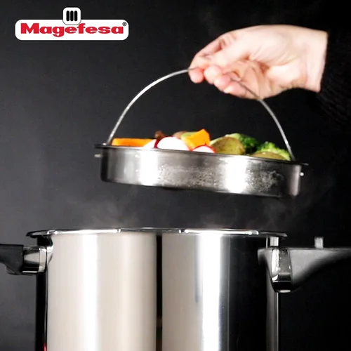 Vista 5 de Magefesa - Cesta universal de acero inoxidable con trípode, 8 pulgadas, apta para lavavajillas, compatible con ollas a presión de 8.7 pulgadas