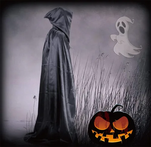 Vista 4 de Capa larga de terciopelo con capucha para Halloween Navidad cosplay disfraz de adulto